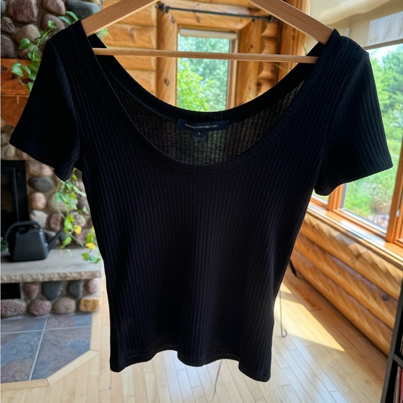 French Connection Tommy Ribbed Tee Black Size Small - Picture 2 of 3